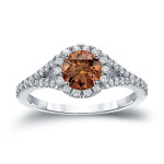 Golden Yaffie Brown Diamond Halo Engagement Ring - 1 1/2ct TDW Round Cut Sparkle
