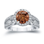 Golden Yaffie Brown Diamond Halo Engagement Ring - 1 1/2ct TDW Round Cut Sparkle