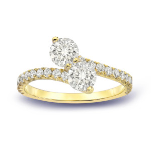 Golden Yaffie Engagement Ring with 1.5ct TDW Round Cut Diamonds, 3-Prong Setting and 2-Stones.