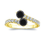 Yaffie ™ 2-Stone Engagement Ring: Round-cut Black Diamonds In Gold, Handcrafted With 1 1/2ct TDW & Secure 4-Prong Setting