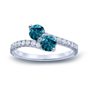 Sparkling Blue Diamond Double Prong Engagement Ring with Yaffie Gold
