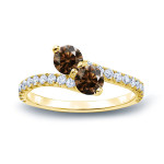 Stunning Yaffie Gold Engagement Ring with Two Round-cut Brown Diamonds totaling 1 1/2ct, Held Securely by 3-Prongs.
