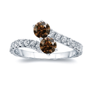 Innovative version: Stunning Yaffie Gold Engagement Ring with Gorgeous 1 1/2ct TDW Round-cut Brown Diamonds in a Classic 4-Prong Setting.