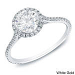 Certified Round Diamond Halo Engagement Ring - Yaffie Gold, 1.5ct Total Diamond Weight