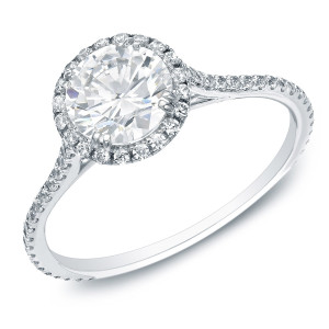 Certified Round Diamond Halo Engagement Ring - Yaffie Gold, 1.5ct Total Diamond Weight