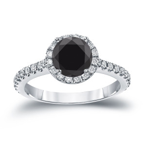 Yaffie ™ Custom-Made Black Diamond Halo Engagement Ring with 1 1/3ct TDW Round Cut Gold