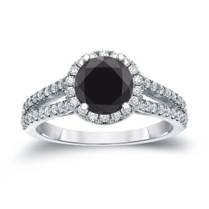 Yaffie ™ Custom-Made Black Diamond Halo Engagement Ring with 1 1/3ct TDW Round Cut Gold