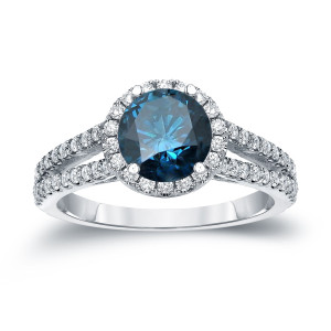 Blue Diamond Halo Engagement Ring with a 1 1/3ct TDW Round Cut from Yaffie Gold