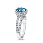 Blue Diamond Halo Engagement Ring with a 1 1/3ct TDW Round Cut from Yaffie Gold