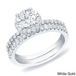 Certified Round Diamond Halo Bridal Ring Set - Yaffie Gold, 1.25 ct TDW