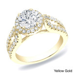 Sparkling Yaffie Gold Split-Shank Diamond Halo Ring with 1.25 ct TDW Round Cut