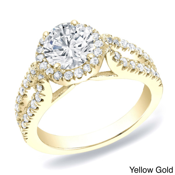 Gold Yaffie Round Diamond Engagement Ring with Split-shank Halo - 1 1/4 ct TDW