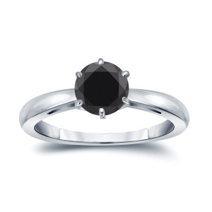 Yaffie Bespoke Black Diamond Solitaire Engagement Ring: Gold & 1.25ct Round Cut in 6 Prongs.