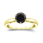 Yaffie Bespoke Black Diamond Solitaire Engagement Ring: Gold & 1.25ct Round Cut in 6 Prongs.
