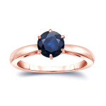 Sapphire Sparkler: Yaffie Gold 6-Prong Solitaire Engagement Ring with 1 1/4ct Round Cut Blue Gemstone