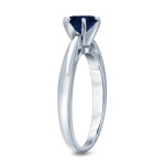 Sapphire Sparkler: Yaffie Gold 6-Prong Solitaire Engagement Ring with 1 1/4ct Round Cut Blue Gemstone