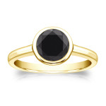Yaffie Custom Made Black Diamond Solitaire: Gold Bezel, 1 1/4ct Round Cut - Perfect for Engagement