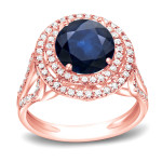 Blue Sapphire and Diamond Halo Ring with a Touch of Yaffie Gold (1 1/4ct and 1/2ct TDW)