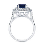 Blue Sapphire and Diamond Halo Ring with a Touch of Yaffie Gold (1 1/4ct and 1/2ct TDW)