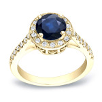 Golden Glamour: 1.25ct Blue Sapphire & 0.33ct Diamond Engagement Ring