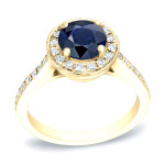 Blue Sapphire and Diamond Engagement Ring with Halo