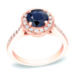 Blue Sapphire and Diamond Engagement Ring with Halo