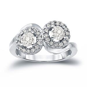 Yaffie Glittering 2-Stone Round Diamond Engagement Ring, 1 1/4ct TDW
