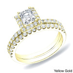 Yaffie Gold Princess Diamond Halo Bridal Set, 1.25ct TDW Certified