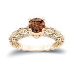 Engage Stunningly with Yaffie Gold 1 1/4ct TW Brown & White Diamond Ring
