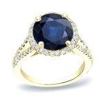 Blue Sapphire and Round Diamond Yaffie Gold Engagement Ring with 1 1/5ct and 1/2ct TDW