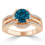 Blue Round Diamond Engagement Ring with Yaffie Gold Sparkle - 1 1/5ct TDW
