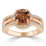 Engagingly Elegant Yaffie Gold Brown Round Diamond Ring with 1 1/5ct TDW