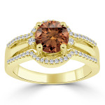 Engagingly Elegant Yaffie Gold Brown Round Diamond Ring with 1 1/5ct TDW
