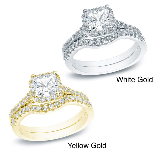 The Yaffie Gold Princess-cut Diamond Halo Engagement Ring Set with 1 1/5ct TDW