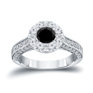 Yaffie ™ Bespoke Black and White Diamond Engagement Ring with 1.75ct TDW in 14k Gold