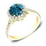 Blue Round Halo Diamond Engagement Ring by Yaffie Gold - featuring 1.75ct TDW