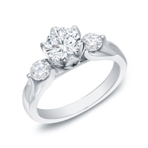 Certified 3-Stone Diamond Engagement Ring with Yaffie Gold and 1.75ct Total Diamond Weight