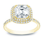 Certified Asscher-cut Diamond Halo Engagement Ring in Yaffie Gold, with 1.75ct TDW
