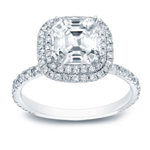 Certified Asscher-Cut Diamond Halo Engagement Ring with 1.75ct TDW by Yaffie Gold