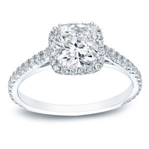 Certified Cushion Diamond Halo Engagement Ring - Yaffie Gold, 1.75ct Total Diamond Weight