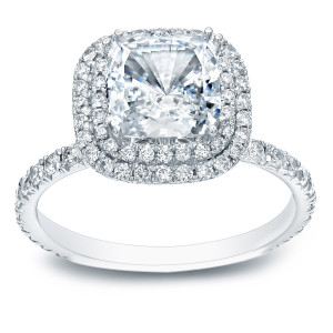 Double Halo Engagement Ring with Certified 1.75ct Cushion-cut Diamond by Yaffie Gold