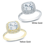 Certified Cushion-cut Diamond Double Halo Engagement Ring with Yaffie Gold 1 3/4ct TDW