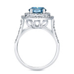 Blue Diamond Double Halo Engagement Ring by Yaffie Gold - Sparkling 1.75ct