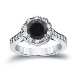 Yaffie Custom Black Diamond Halo Engagement Ring with 1.75ct TDW Round Cut Gold Center