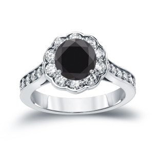 Yaffie Custom Black Diamond Halo Engagement Ring with 1.75ct TDW Round Cut Gold Center