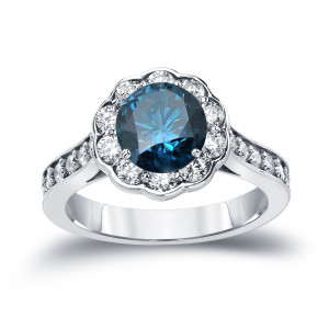 Blue Diamond Halo Engagement Ring with Yaffie Gold brilliance & 1.75ct TDW.