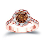 Engagement Ring: Glowing Yaffie Gold with a Round-cut 1 3/4ct TDW Brown Diamond Halo