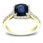 Blue Sapphire & Diamond Engagement Ring with Yaffie Gold - 2ct Total Weight