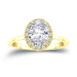 Certified Yaffie Gold Oval Diamond Halo Ring with 1.6ct Total Weight