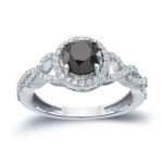 Yaffie ™ Black Diamond Halo Engagement Ring: Custom 1 3/8ct TDW Gold Design